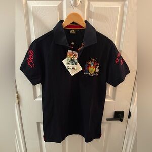 Coats of Arms Navy Polo Shirt with Red Trim